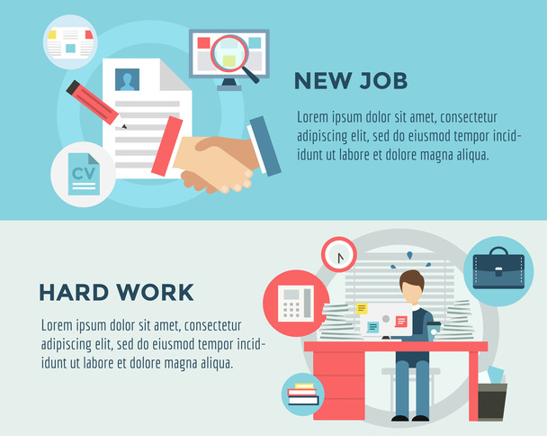 New Job after Hard Work infographic. Students, Stress, Clerk and Professions. Vector stocks illustration for design. - Vector, Image