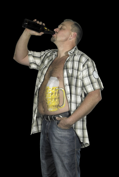 Drinking man with beer belly - Photo, Image