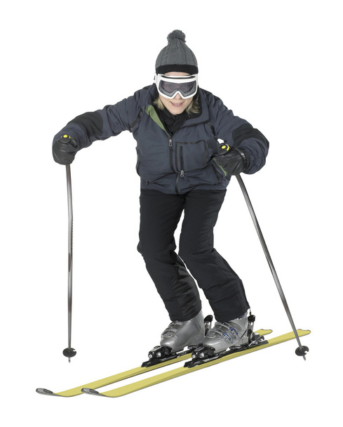 Zabawna dziewczyna podczas jazdy na nartach - Zdjęcie, obraz