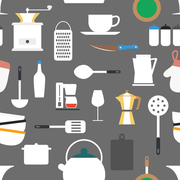 Безшовний візерунок кухонних іконок для приготування їжі, векторні шпалери
 - Вектор, зображення