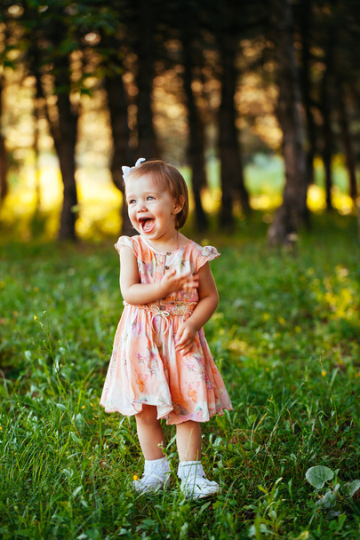 Outdoor portrait of adorable smiling little girl in summer day - Foto, afbeelding