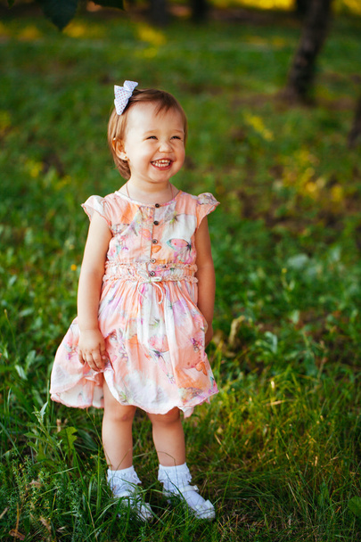 Outdoor portrait of adorable smiling little girl in summer day - Foto, Imagem
