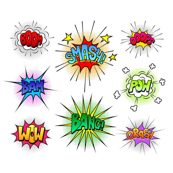 Comic speech bubbles and sound effects vector set - Vector, Image