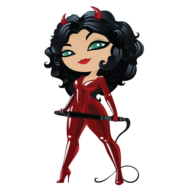 Sexy blackhead girl devil with a whip in the hands - Vector, Image