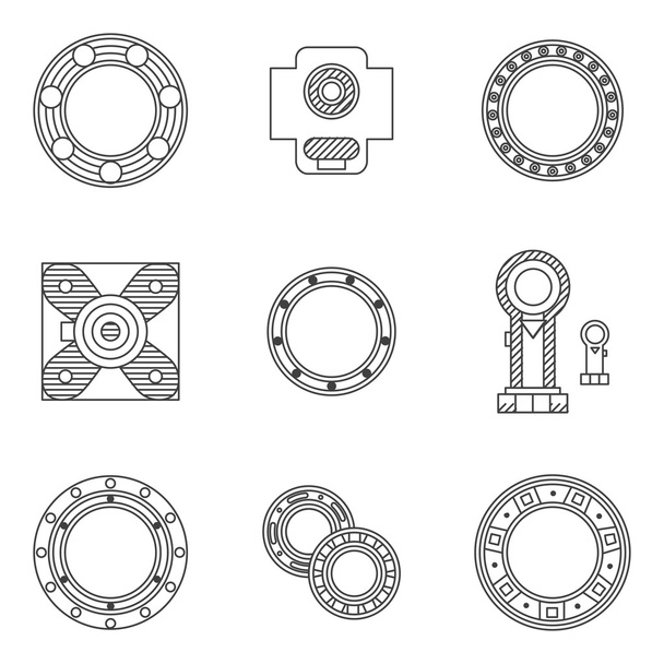 Set of bearings flat line vector icons - Vektör, Görsel
