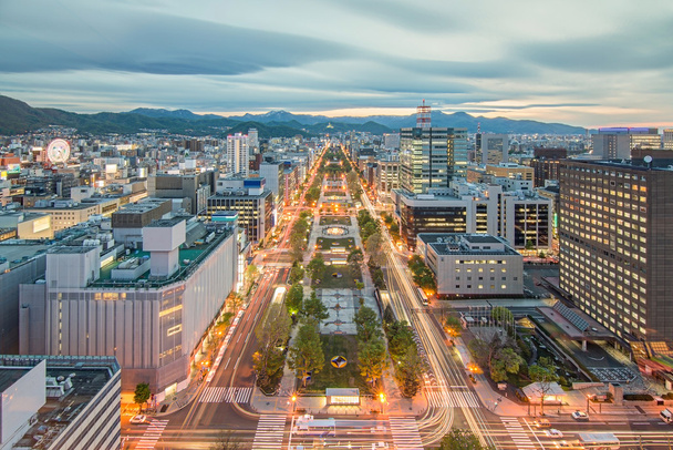 Sapporo, Japón skyline céntrico de la ciudad en Odori Park
. - Foto, Imagen