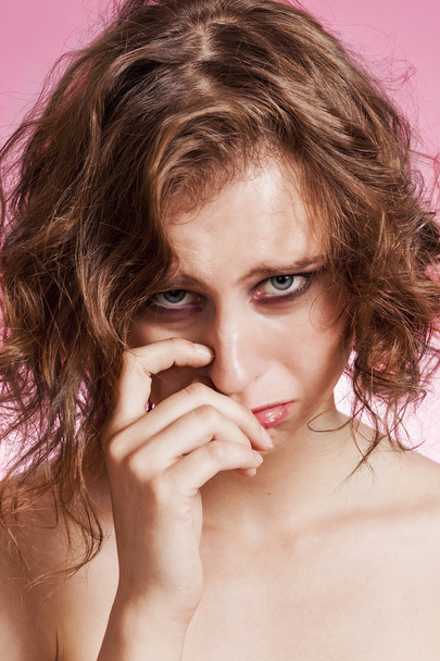 Beautiful and sad girl closeup portrait crying - Zdjęcie, obraz