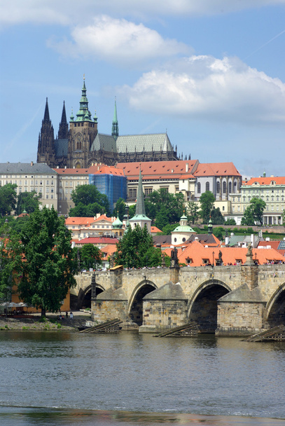 View of old town and Prague castle with river Vltava, Czech Republic - Photo, Image