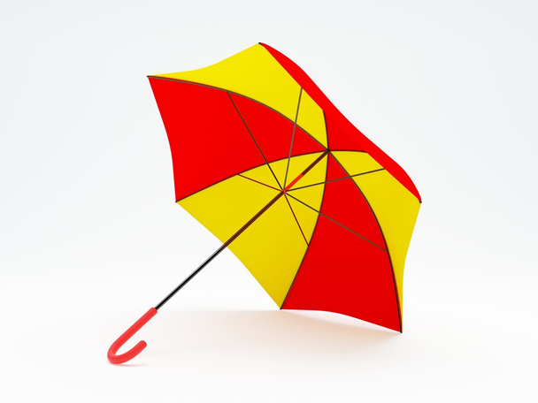 Fehér háttér piros és sárga esernyő. - Fotó, kép