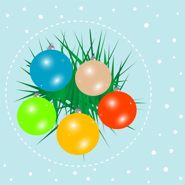 Christmas ball on green spruce branch - Vector, Image
