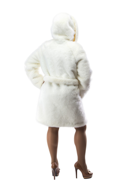 Morena peluda em casaco curto, de costas
 - Foto, Imagem