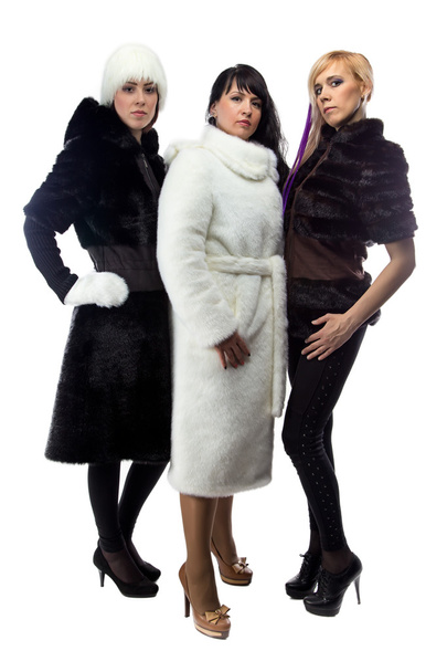 Trois femmes en manteaux de fourrure, pleine longueur
  - Photo, image