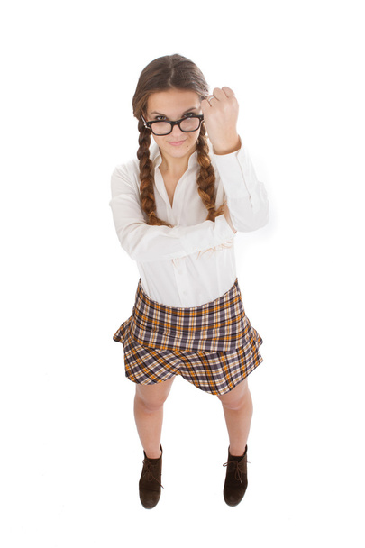 nerd girl umbrella gesture - Foto, Bild