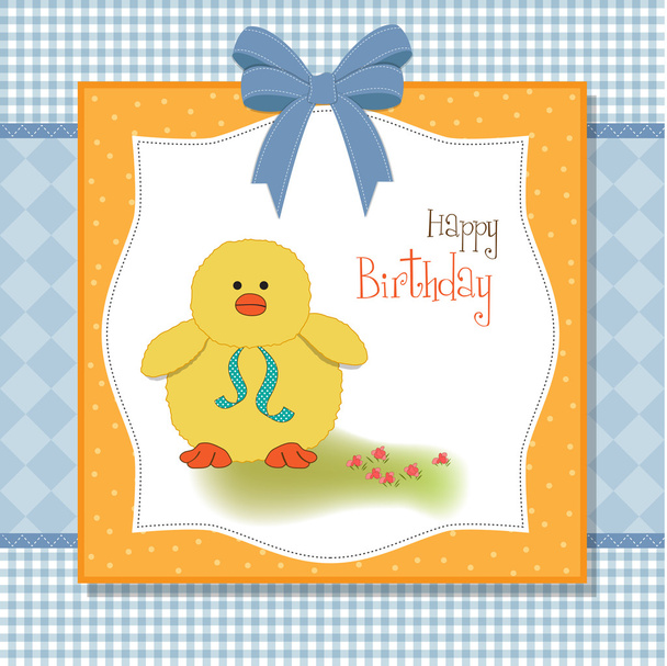 Birthday card with little duck - Φωτογραφία, εικόνα