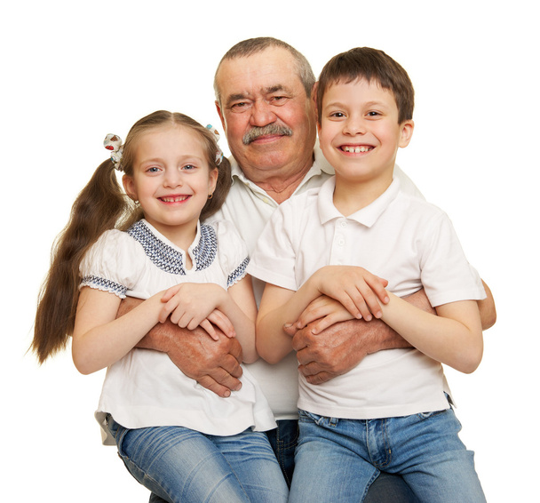 Grandfather and grandchildren portrait studio shoot - Photo, Image