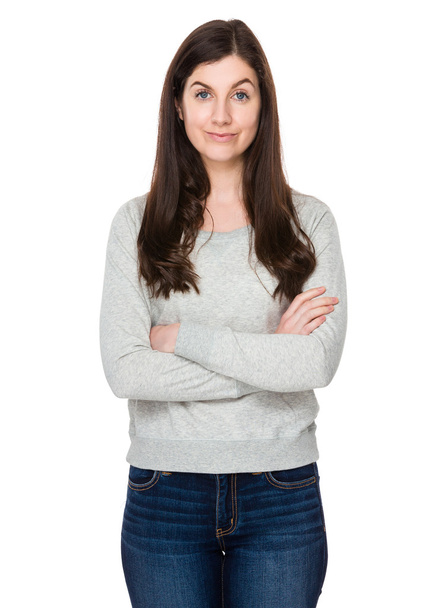 caucasian young woman in grey sweater - Photo, image