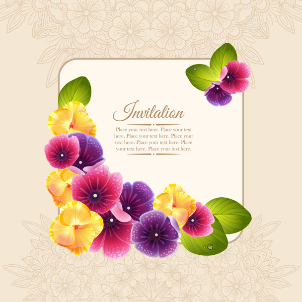 Colorful elegant frame of naturalistic flower wreath - Vector, Image