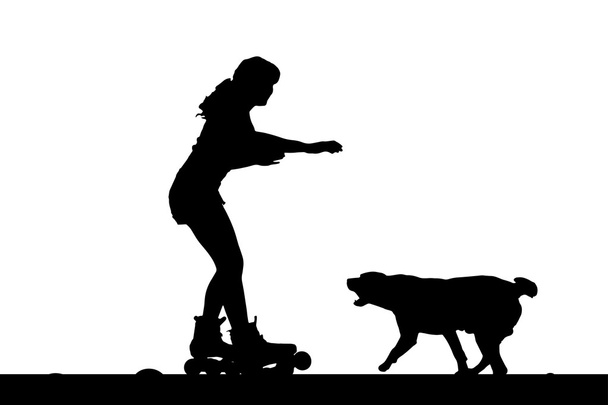 Η γυναίκα πατίνια με τον σκύλο του. - Διάνυσμα, εικόνα