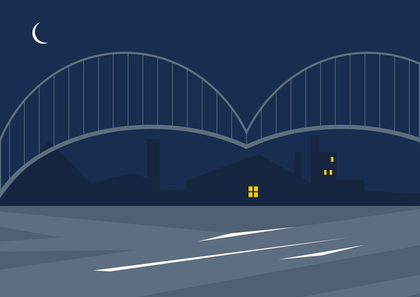 Paisaje nocturno con puente y casas
 - Vector, imagen