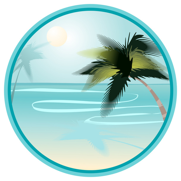 summer beach landscape with palms in round  - Vettoriali, immagini