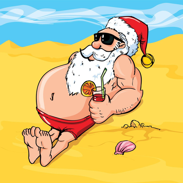 Cartoon-Weihnachtsmann am Strand - Vektor, Bild
