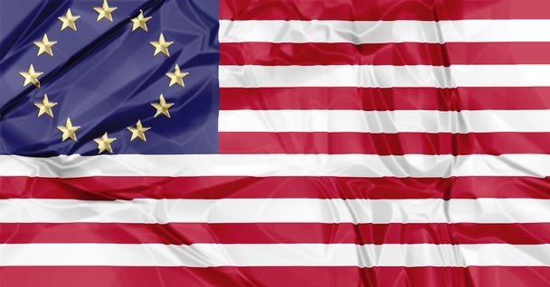 Amerika Avrupa ve Amerikan bayrakları - Fotoğraf, Görsel