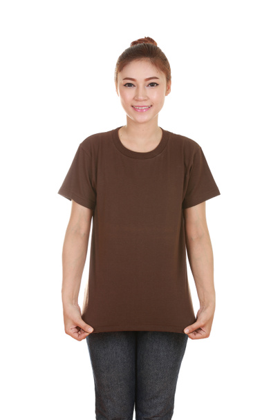 junge schöne Frau mit leerem T-Shirt  - Foto, Bild