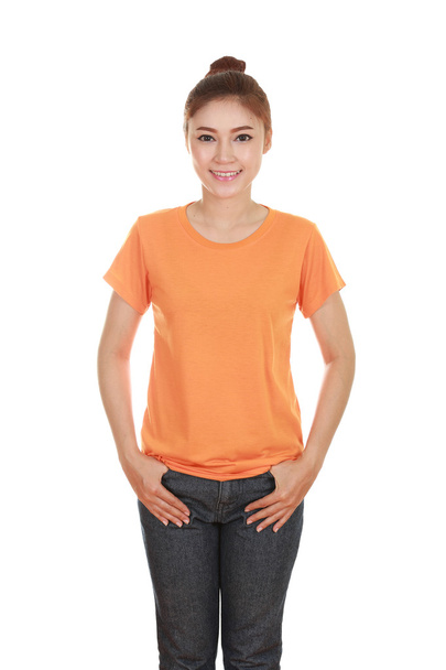 young beautiful female with blank t-shirt  - Foto, afbeelding