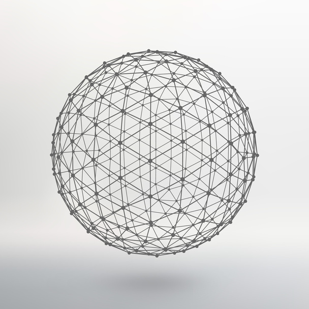 Scope of lines and dots. Ball of the lines connected to points. Molecular lattice. The structural grid of polygons. White background. The facility is located on a white studio background. - ベクター画像