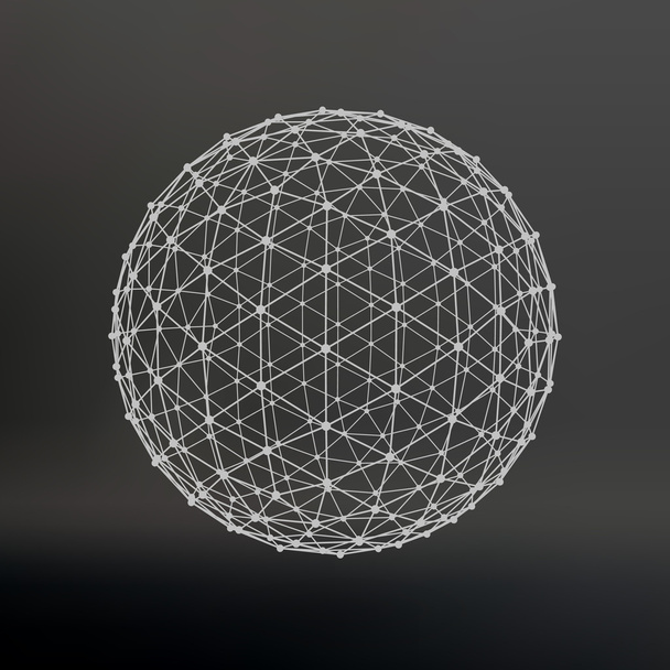 Scope of lines and dots. Ball of the lines connected to points. Molecular lattice. The structural grid of polygons. Black background. The facility is located on a black studio background. - Vector, afbeelding