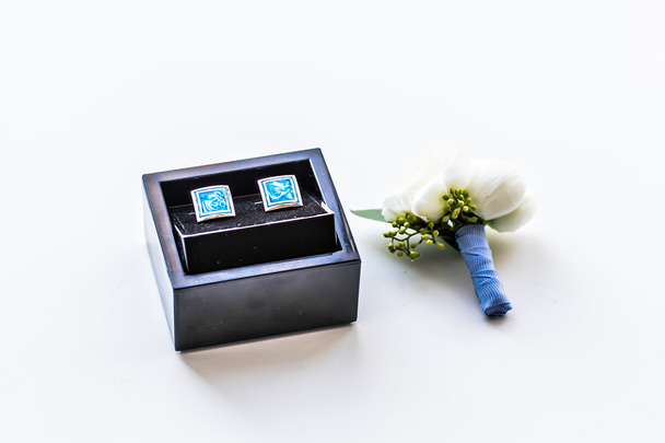 cufflinks and boutonniere - Photo, Image
