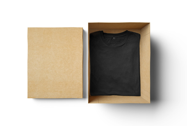 Empty isolated box and black tshirt  - Фото, изображение