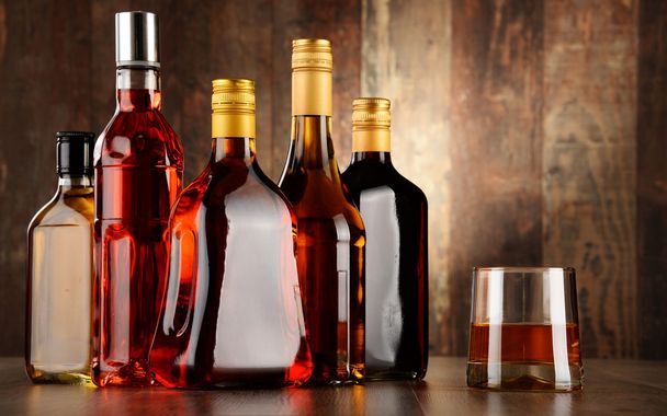 Bottles of assorted alcoholic beverages - Photo, Image
