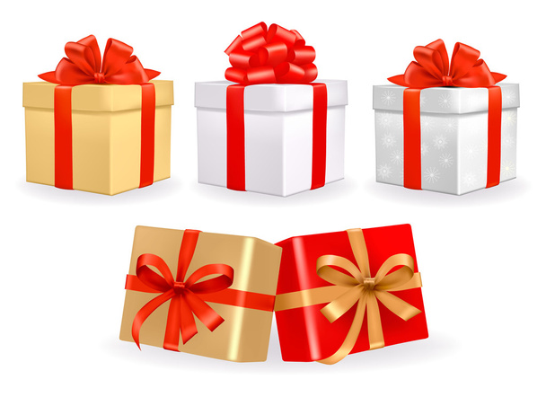 Set of colorful vector gift boxes with bows and ribbons. - Vetor, Imagem