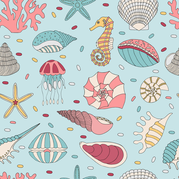Seamless pattern of seashells - Vektori, kuva