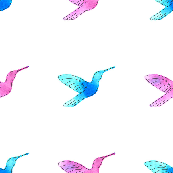 Hand drawn watercolor and sketch style hummingbird. Seamless pattern. Vector Illustration EPS10. - Вектор,изображение