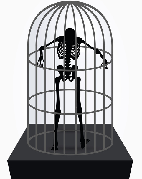 silhueta esqueleto em pé na gaiola
  - Vetor, Imagem