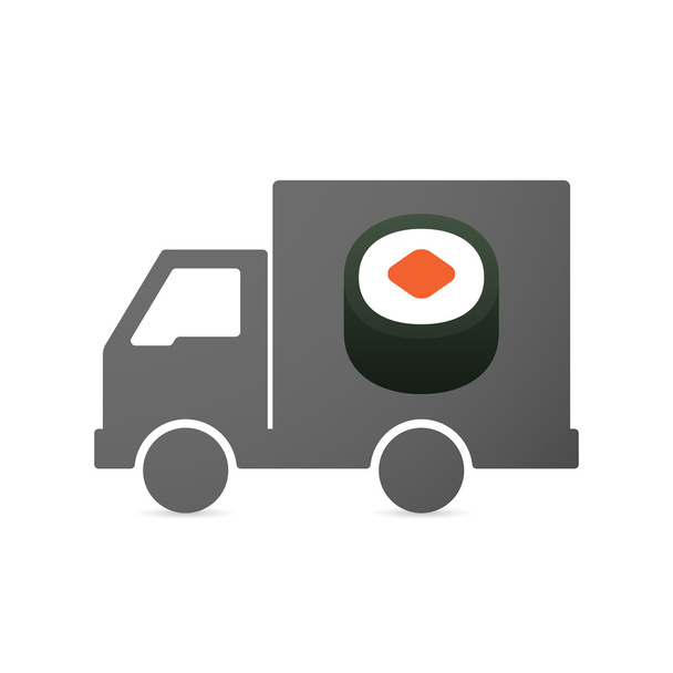Isolated delivery truck icon with a piece of sushi - Vector, Image
