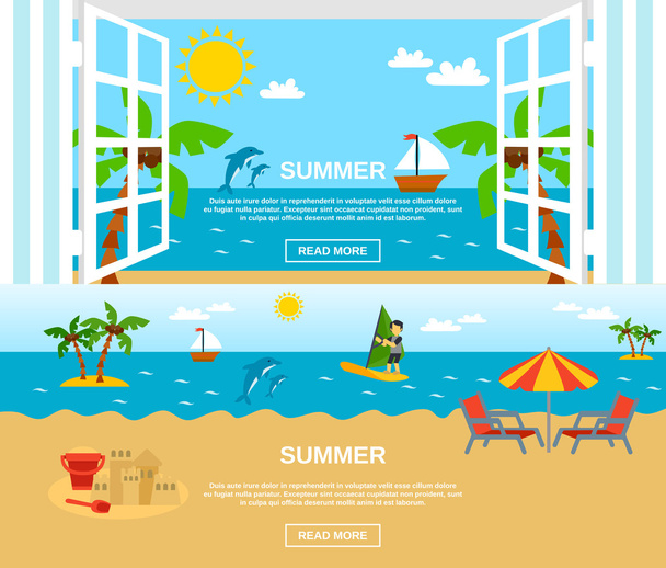 Set de Banners de Verano y Playa
 - Vector, imagen
