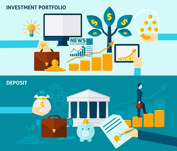 Investment Flat Banner Set - Vector, Image