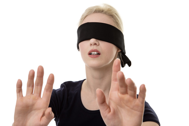 woman blindfolded cant see - Photo, Image