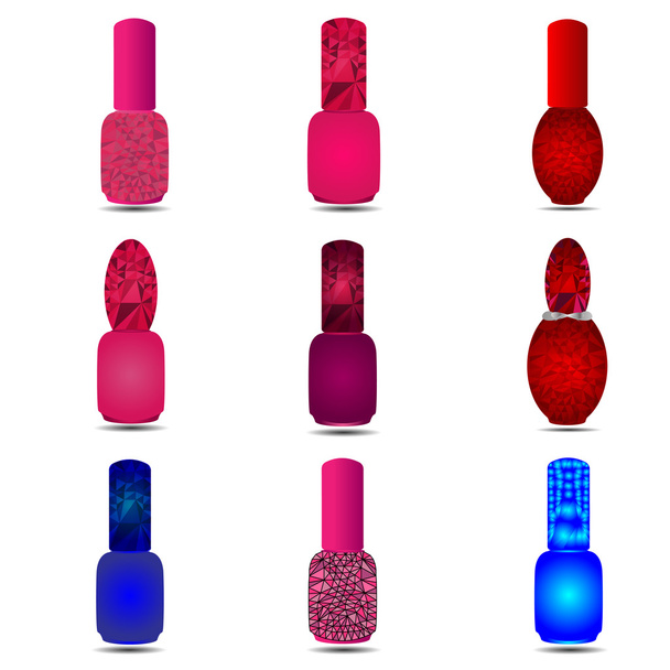Polygonal set different bottles of nail  - Vector, Image