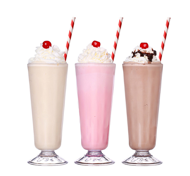 milkshakes chocolate flavor ice cream set collection with cherry - Photo, image