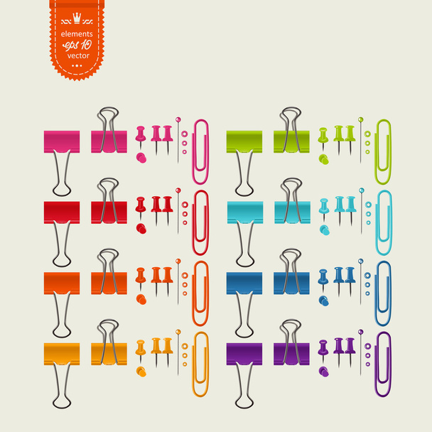 Set of a office accessories - pins and paper clips - Vector, Image