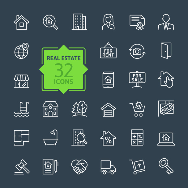 Outline web icons set - Real Estate - Vector, Image