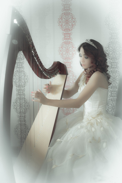 Belle mariée asiatique avec harpe
 - Photo, image