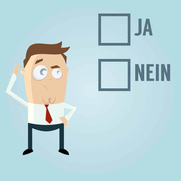 бизнесмен с чекбоксами на немецком языке означает да или нет
 - Вектор,изображение