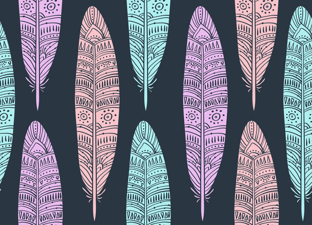 seamless pattern with boho Feathers - Вектор,изображение