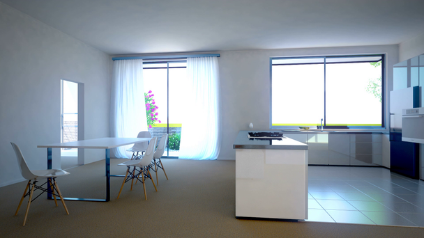 cozinha e sala de estar processo de mobiliário
 - Filmagem, Vídeo