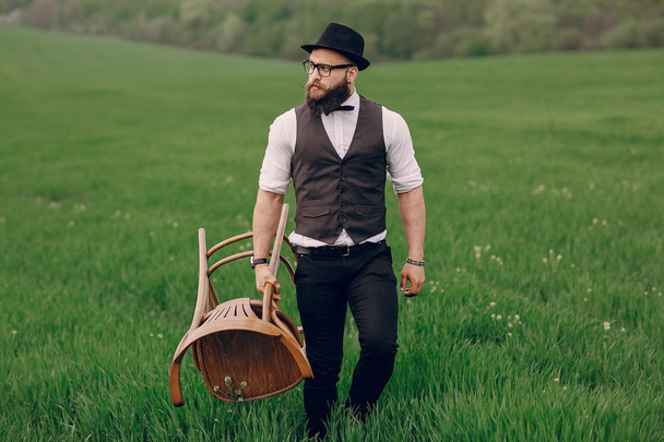 beard man in field lonley - Foto, immagini